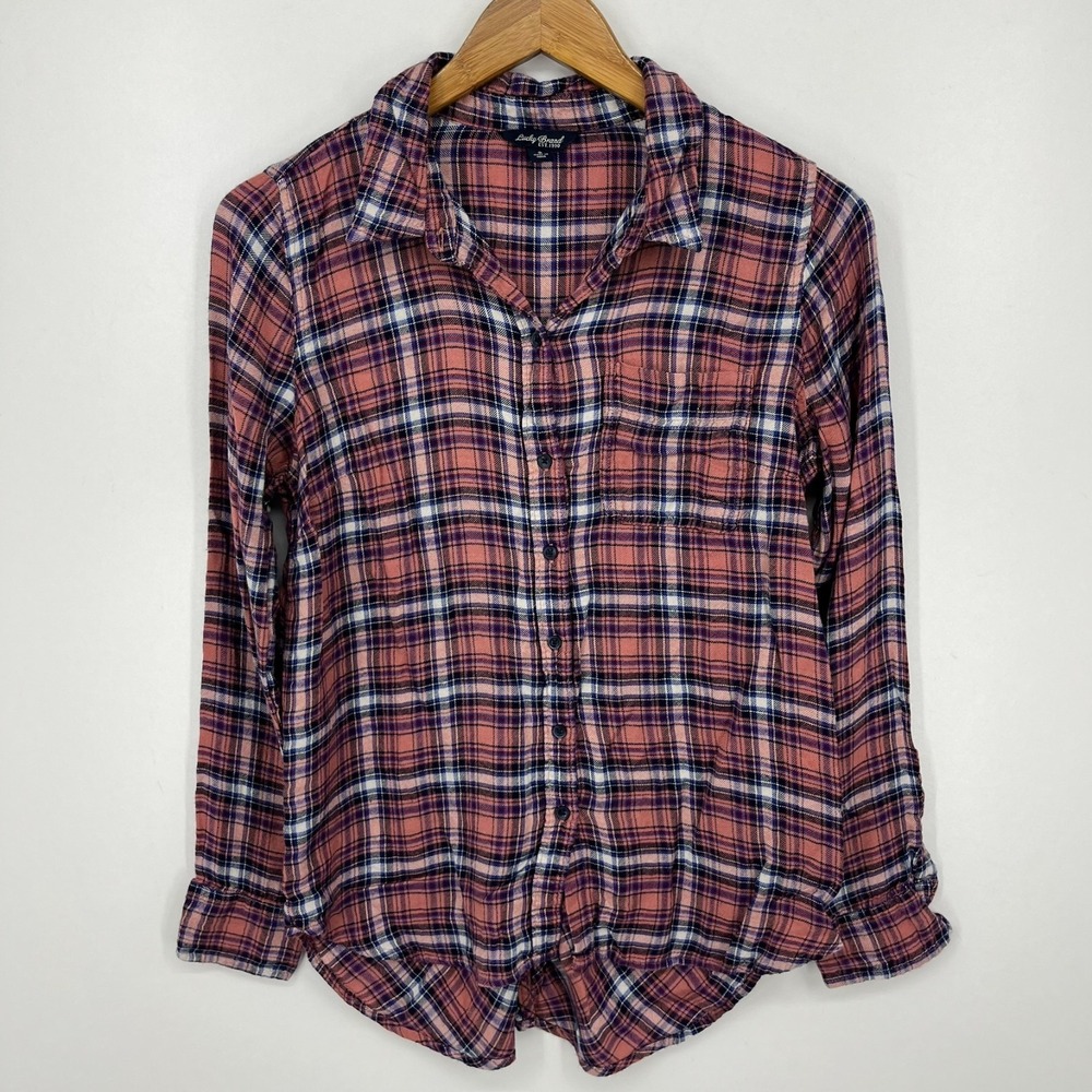 Lucky Brand‎ Long Sleeve Button Shirt Women's S Multicolor Plaid Print Pocket